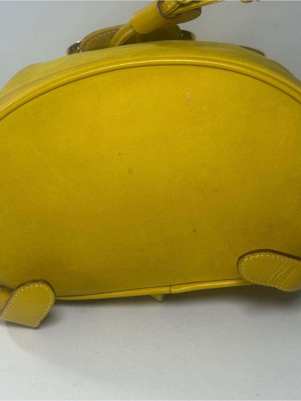 Auth Salvatore Ferragamo Yellow Suede Gancini Backpack Drawstring Vintage - Picture 5 of 7